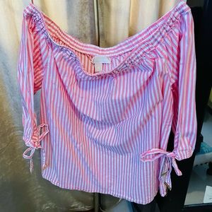 Michael Kors off the shoulder pink and white stripped shirt size medium